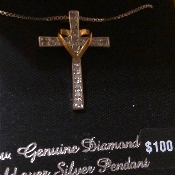NWT DIAMOND W/SILVER & GOLD CROSS NECKLACE - Picture 4 of 6